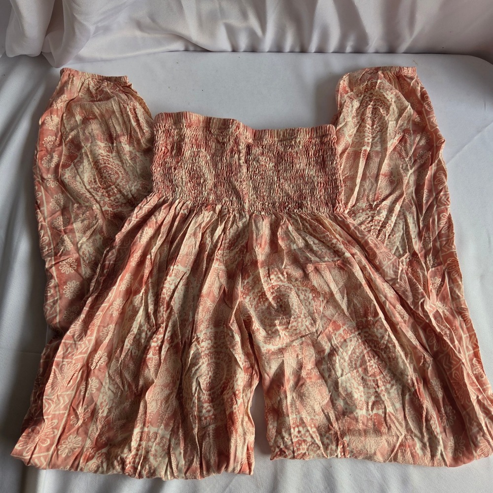Lotus and Luna Pink Paisley Smocked Waist Harem Pants Boho Rayon Handmade